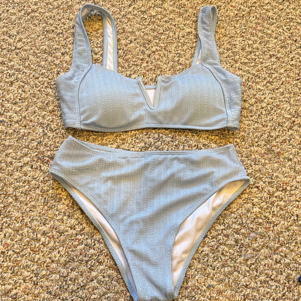SHEIN Light Blue Textured Bikini Set